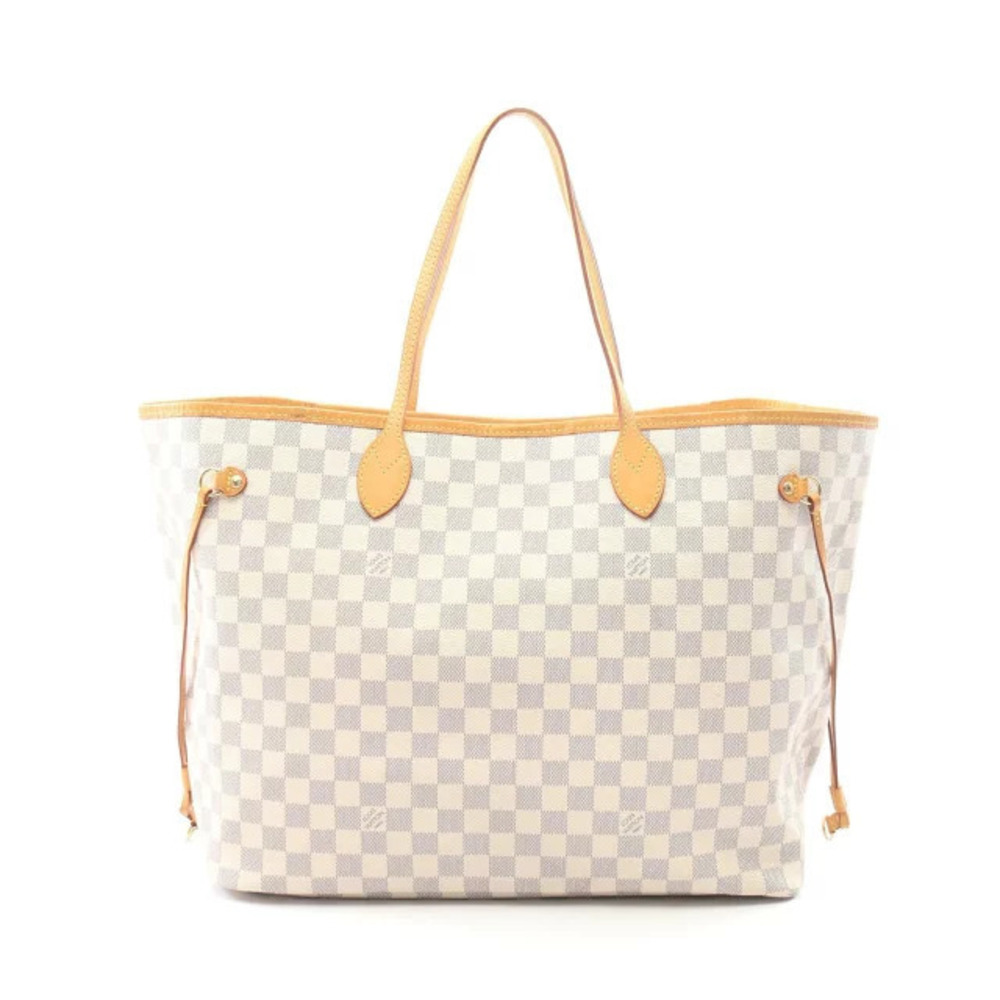 Louis Vuitton Neverfull Damier Azur White Tote Bag Canvas Leather White